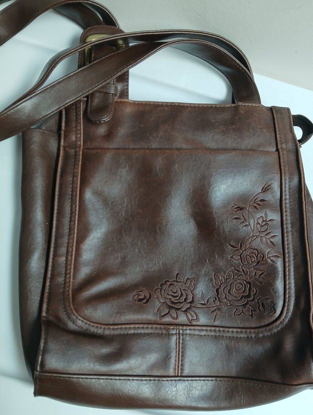 Y2K Vintage Brown Embroidered Leather Bag